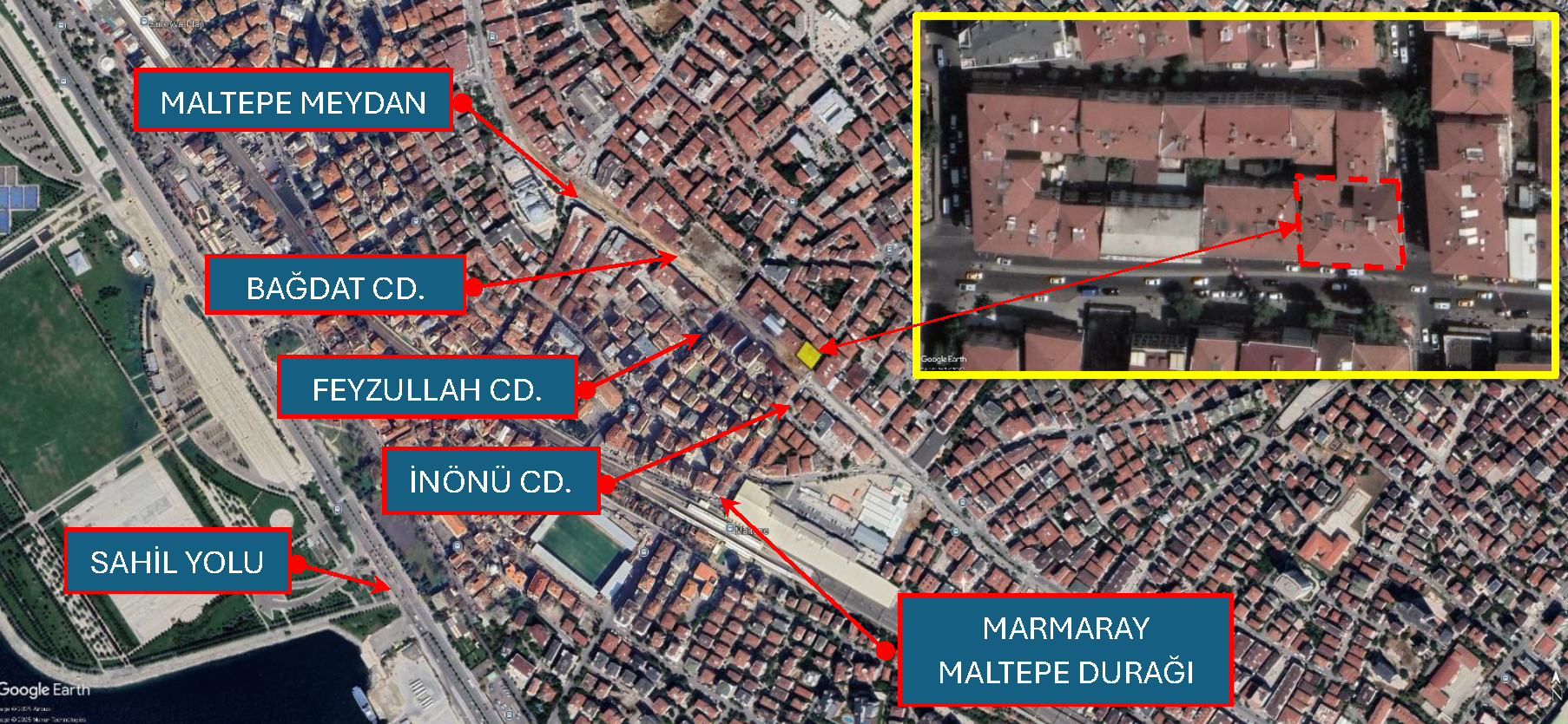İstanbul ili, Maltepe İlçesi Bağlarbaşı Mahallesi, Ada 16332, Parsel 1 / Enis Apartmanı Proje Alanı Haritası